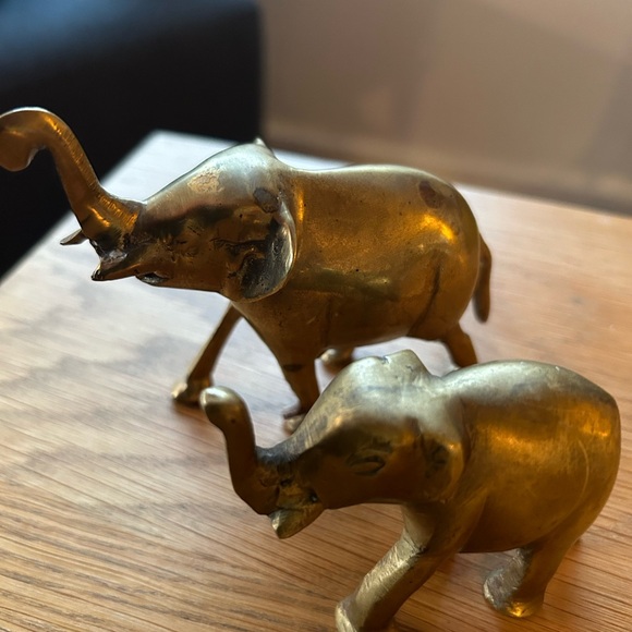 Vintage Brass Elephants With Trunks Up - Good Fortune - Picture 4 of 6